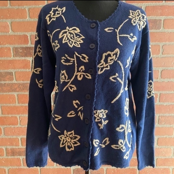 Pendleton Sweaters - Pendleton Women’s Embroidered Floral Blue Cardigan Sweater Size Small
